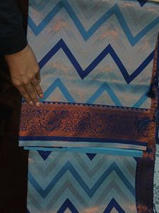Blue Chevron Sari