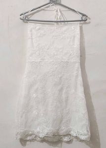 detailed White Lace Mini Dress