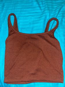 Brown Ribbed Tank Top