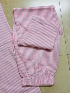 Pink Striped Kurti Pant Set