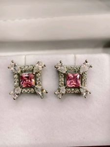 Pink Stone Stud Earrings 925 Silver Sterling