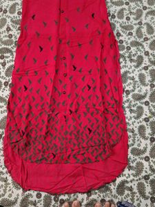Red Bird Print Button-Down Dress