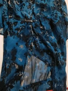 Blue Floral Print Sheer Cover-Up
