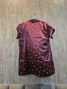 Brand New Satin Night Suit | Maroon Floral | Fits