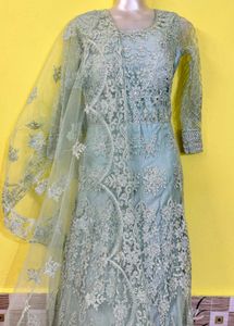 Elegant Blue Embroidery Gown