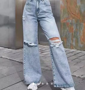 Distressed Wide-Leg Jeans