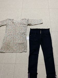 Cute Floral Top & Jeans Set