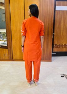 Orange Embroidered Kurti Set