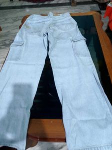 Light Blue Wide Leg Cargo Jeans