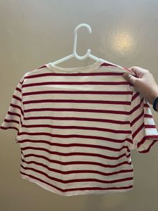 Zara Red Striped Cropped Tee