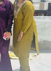 Olive Green Embellished Kurta Set