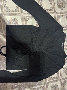 Black Long Sleeve Ruched Drawstring Top