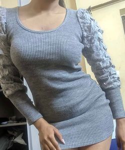 Gray Long Sleeve Mini Dress