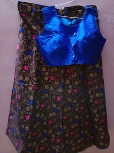 Floral  Skirt With Blue Blouse & Dupatta