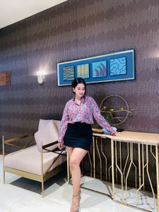 Floral Print Shirt &amp; Black Skirt