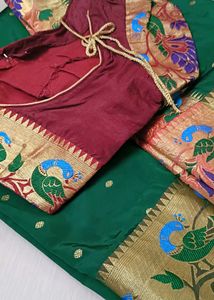 Pure Silk Green Paithani Traditional With Blouse