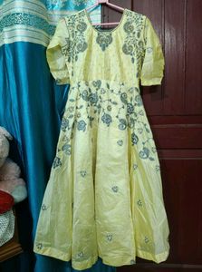 Elegant Yellow Embroidered Gown