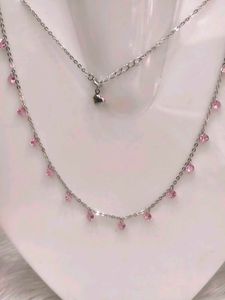 Pink Accent Layered Necklace 925 Sterling Silver