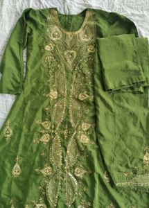Green & Gold Embroidered Salwar Kameez Suit
