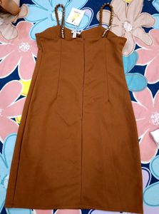 Brown Mini Dress with Rhinestone Detail