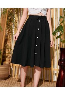 Black Button-Front Skirt