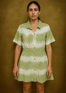 Green Tie-Dye Shirt Dress