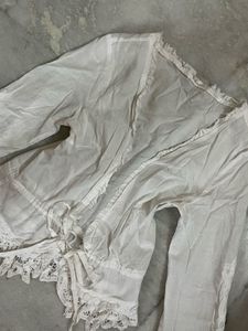 White Lace Tie Front Top