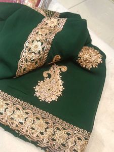 Elegant Green Embroidered Saree