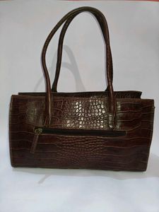 Brown Faux Croc Leather Handbag