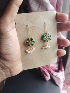 Kundan Green Earrings