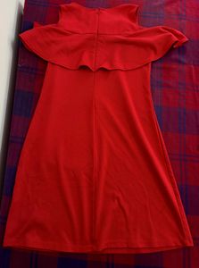 Red Ruffle Cold Shoulder Dress