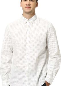 White Shirt With Black Geomatric Pattern Prints