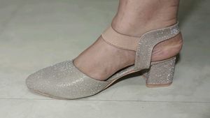 Sparkly Beige Block Heel Shoes