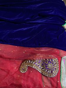 Gajari Red Net Saree With Velvet Pallu (new)