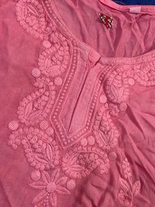 Pink Ombre Short Chikan kari Kurta