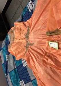 Elegant Peach Embroidered Gown Pant With Dupatta