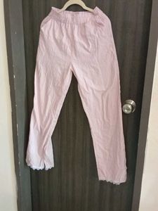 Pink Striped Lounge Pants with Lace Detail