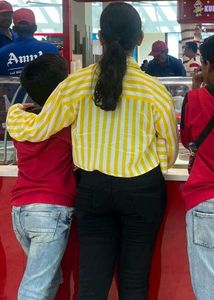 Yellow Striped Cropped Blouse