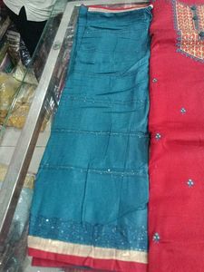 Red &amp; Teal Embroidered Salwar Kameez Suit
