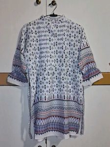 White Printed Kurti Top With Ties