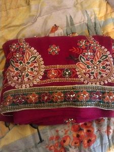 Maroon Embroidered Saree