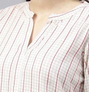 Beige Red Checked Kurta With Palazzos