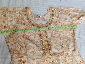 Gold Floral Print LONG Sharara Set