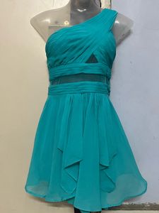 Aqua padded One-Shoulder Party Dress