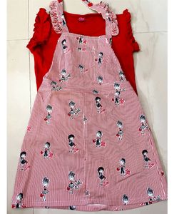 Red  Color Doongree Dress For Kid Of 4 To 5 Years