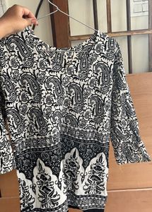 Boho Ethnic Pattern White Short Kurti