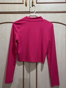 Hot Pink Full Sleeved Crop Top