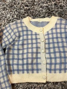 Blue Plaid Knit Cardigan