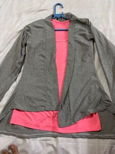 Pink Tank Top And Grey Jacket