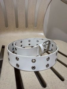 H&amp;M White Studded Leather Belt